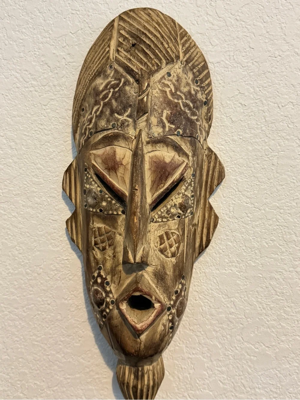 Wall Art Handmade Thinking Mask African Wood Mask (Ghana) 15”
